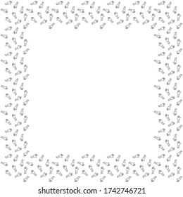 Quadratischer Rahmen für Text von schwarzen Umrisshandschuhen auf weißem Hintergrund. Frauenzubehör, Handkleidung mit Streifen und Wellen dekoriert. Isolierte trendige Doodles und Designelemente. Kopieren von Speicherplatz. Vektor.