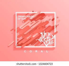 Square frame for text with Coral color dynamic rounded shapes and coral on background.Template for design business cards,invitations,banners,brochures, posters,flyers,discounts and sales.Vector