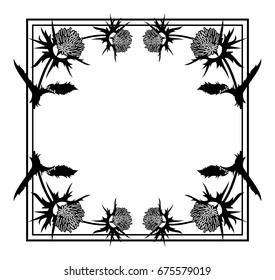 Square frame with thistle silhouette. Vector clip art.