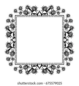 Square frame with thistle silhouette. Vector clip art.