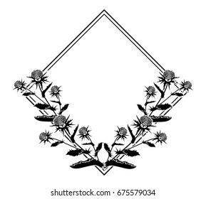Square frame with thistle silhouette. Vector clip art.