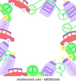 square frame with toys for kids. Cute illustration