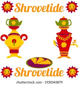 Square frame for the traditional Russian spring holiday-Maslenitsa. frame of samovars, teapots and dryers for Shrovetide week.