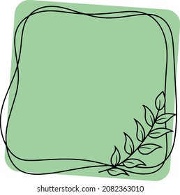 Square frame with a tree branch on a green background, vector illustration with an empty space for insertion