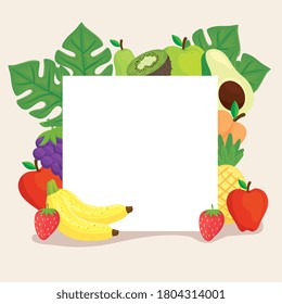 square frame with tropical fruits vector illustration design