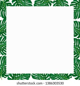Square frame with tropical leaves. Festive floral border for your design. Vector
