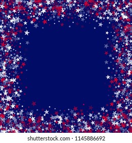 Square Frame of United States Holiday Stars Confetti. USA Concept Poster Pattern Design. United States Texture. Business Presentation Stars Background.