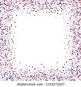 Square Frame of United States Holiday Stars Confetti. USA Concept Poster Pattern Design. Freedom Nation Texture. Packaging, Ad Print Design Background.
