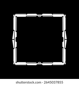 Square frame vector with abstract techno edges in black and white, perfect for cyberpunk designs interface decoration.