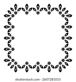 Square frame. Vector stencils with abstract flower pattern. Black simple flowers on white background. Monochrome plant design element. Floral design for laser cut and print