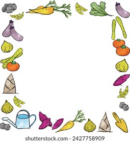 Square frame of vegetables painted in watercolor