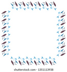 Square frame of vertical blue leaves. Isolated nature frame on white background for your design.
