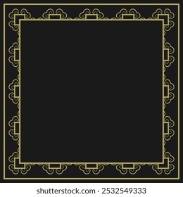 Square frame with vintage gold ornament on black background. Version 12. Vector illustration