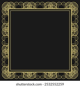 Square frame with vintage gold ornament on black background. Version 2. Vector illustration