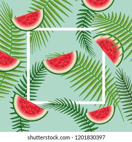 square frame with watermelon and branches leaves