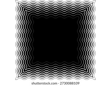Square Frame of Wavy Lines. Black Vector Pattern on White Background. Background for Covers, Advertising, Posters, Marketing, Packaging, Wall Art, Branding. Modern Design Element. Base for Label with Place for Text