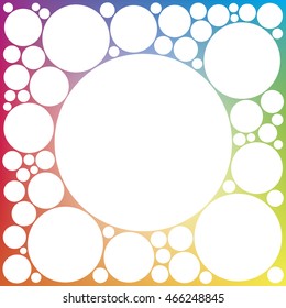 Square Frame with White Circles Spaced out with Full Color Blue Green Yellow Orange Red Purple Cyan Gradient