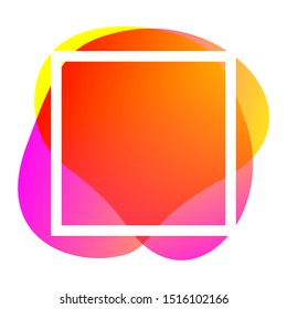 square frame white on orange pink blob shapes geometric for banner background, simple liquid stain brush flat blob for labels ad copy space, pink yellow fluid spot template for logo and graphic banner