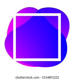 square frame white on purple blob shapes geometric for banner background, simple liquid blue stain brush flat blob for label copy space, violet purple fluid spot template for logo and graphic banner