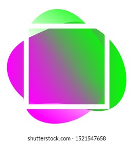 square frame white on purple green blob shape geometric for banner background, simple liquid stain brush flat blob for label copy space, purple green fluid spot template for logo and graphic banner
