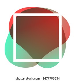 square frame white on red green blob shapes geometric for banner background, simple liquid stain brush flat blob for labels ad copy space, red green fluid spot template for logo and graphic banner