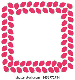 Square frame of whole juicy strawberries on a white background. Vector.