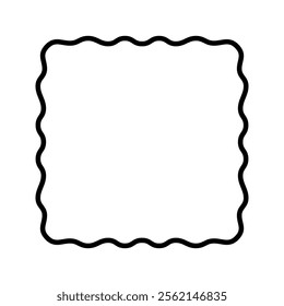 Square frame with wiggly edges. Simple geometric shape with curvy borders. Picture or photo frame, empty text box, tag or label element. Vector graphic illustration.