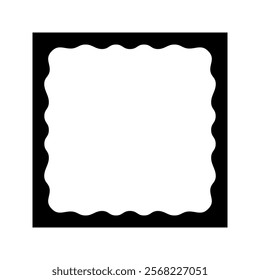 Square frame with wiggly inner edges. Rectangular shape with wavy inside borders. Picture or photo frame, empty text box, tag or label scrapbook elements. Vector graphic illustration.