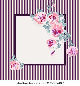 Square frame from wild charming flowers. Greeting card template. Design artwork for the poster, invitation, calendars. Place for text. 