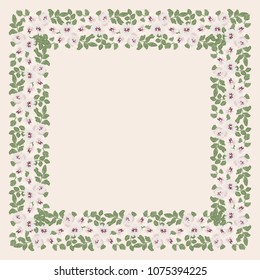 Square frame from wild charming flowers. Greeting card template. Design artwork for the poster, invitation, calendars. Place for text. 