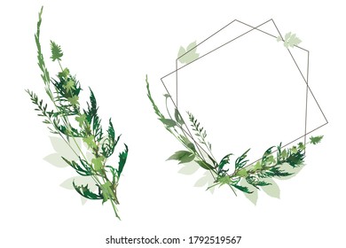 A square frame with wild grass. Elegant design elements for invitation card. Vector illustration