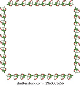 Square frame with wild strawberries and leaves. Isolated frame on white background. Vector image.
