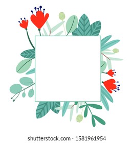 Square frame with wildflowers. Vector template for your invitations, advertisements and posts