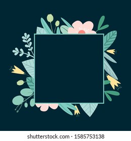 Square frame with wildflowers. Vector template for your invitations, advertisements and posts