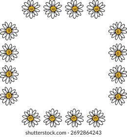 Square frame with wondrous chamomile on white background. Vector image.