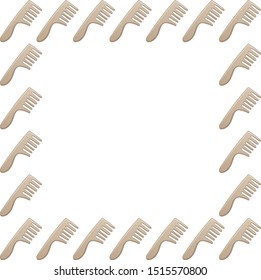 Square frame with wooden combs on white background