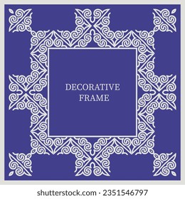 Square Frame, workpiece for your design. Ornamental elements and motifs of Kazakh, Kyrgyz, Uzbek, national Asian decor for plate, textile and print design. Square frame. Vector. 