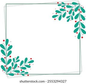 Square Frame Or Wreath Decorated With Green Leaves