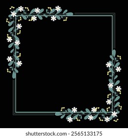 Square Frame Or Wreath With Yellow White Flowers And Green Leaves