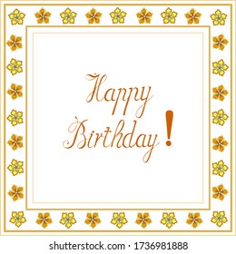 Square frame with yellow doodle flowers for greeting card on holiday. Vector hand draw  Illustration EPS10