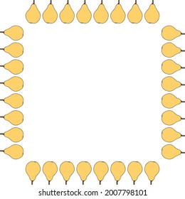 Square frame with yellow pears on white background. Vector image.