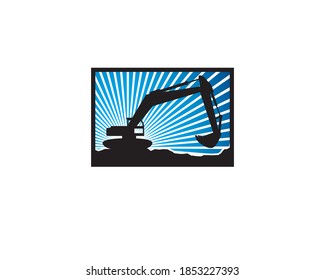 square framed exacavator and backhoe emblem logo template
