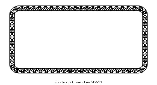 square frames with abstract motifs, borders with retro or vintage style, delimiter text in black and isolated white background.