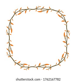 square frames with branches and leaf motifs, borders with natural style, borders for text or banners with white backgrounds.