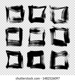 Square frames from brushstrokes textured isolated on imitation transparent background