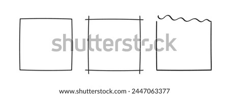 Square frames doodle set,hand-drawn monograms.Edgings and cadres with simple sketchy design elements.Isolated. Vector illustration.