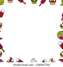 Square frames doodles. Illustration in white, red and black colors. Vector illustration. Seamless pattern.