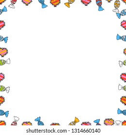Square frames doodles. Illustration in white, blue and black colors. Seamless pattern. Vector illustration.