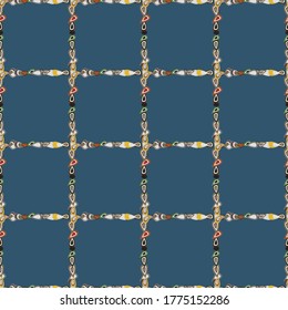 Square frames doodles. Seamless pattern. Vector illustration. Illustration in gray, brown and blue colors.