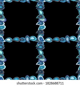 Doodles de cuadros cuadrados. Ilustración vectorial. Patrón sin foco. Ilustración en color negro, azul y neutro.